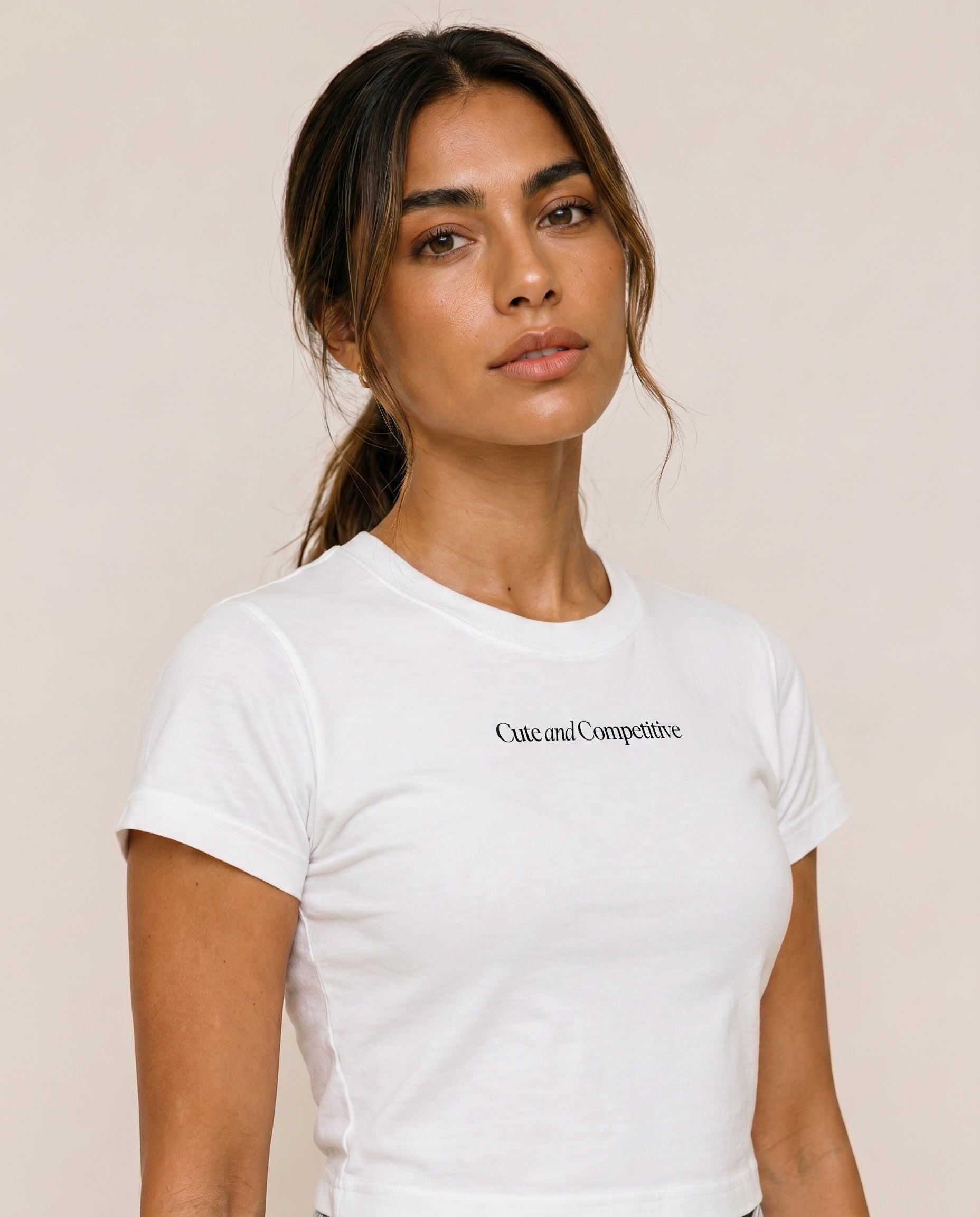 Cute and Competitive Cropped T-Shirt - White