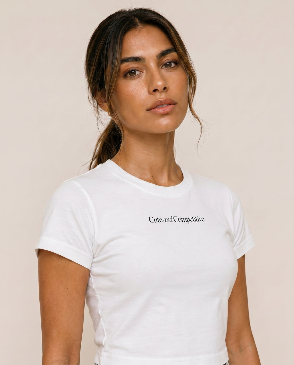 Cute and Competitive Cropped T-Shirt - White