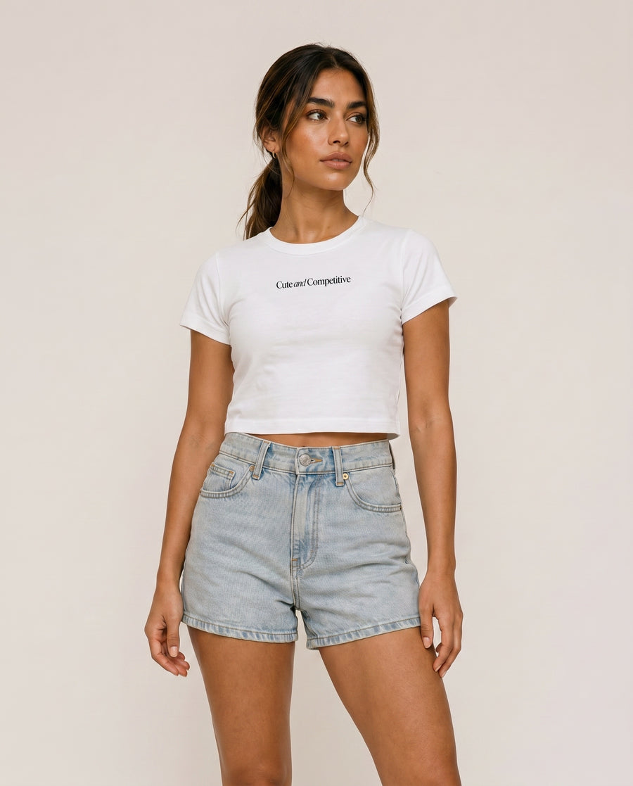 Cute and Competitive Cropped T-Shirt - White