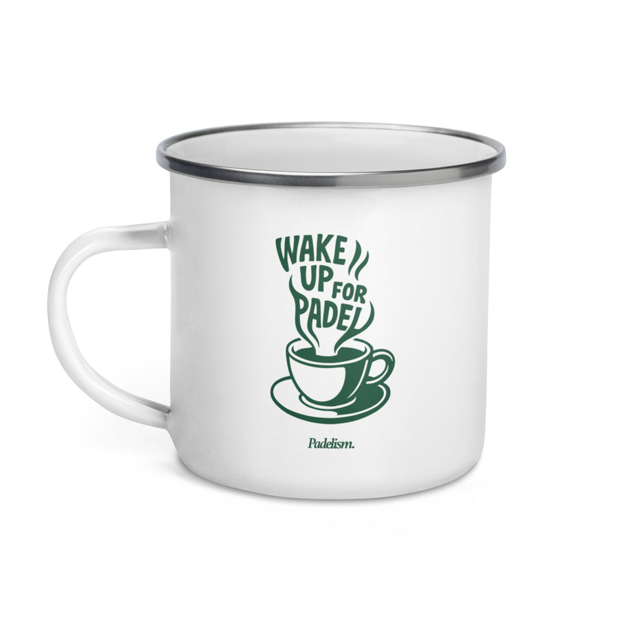 Wake Up For Padel Mug left side — ceramic padel mug accessory by Padelism