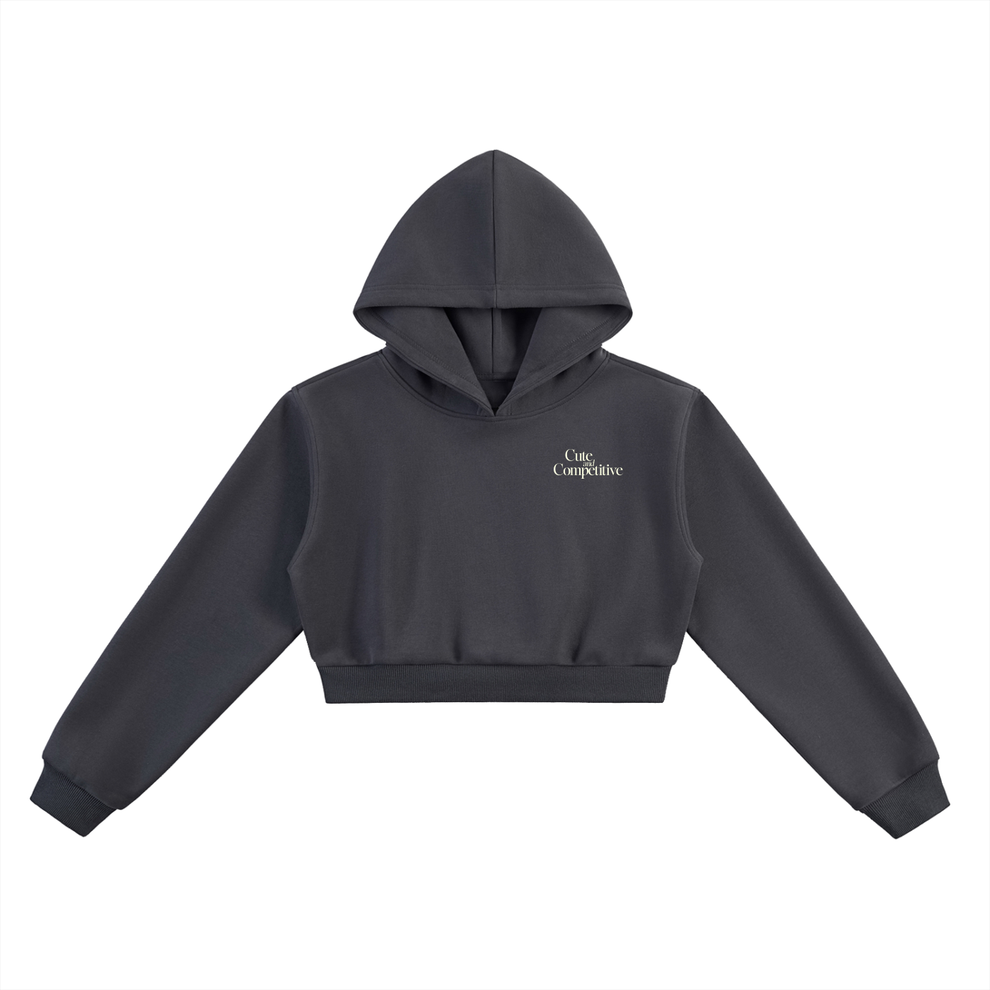 Cute and Competitive Cropped Hoodie - Charcoal Gray