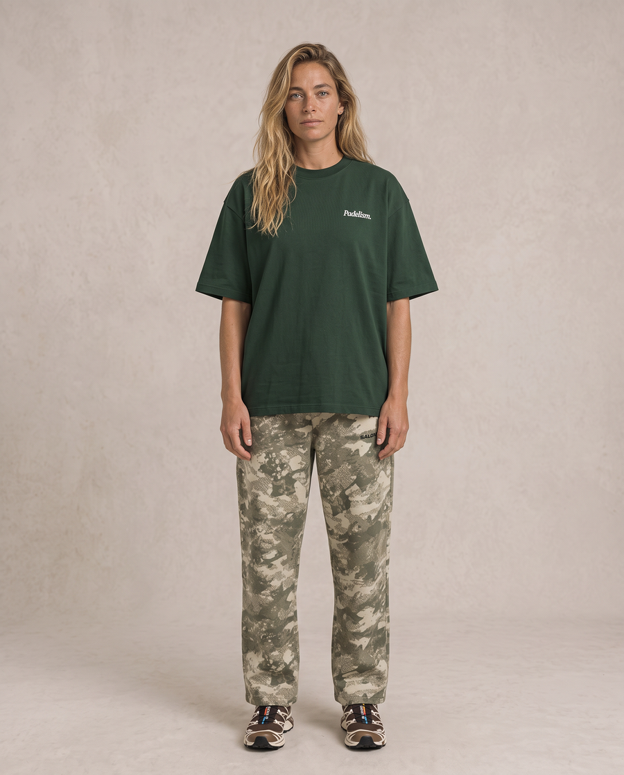 Focus Heavyweight T-shirt in Blackish Green — female front
