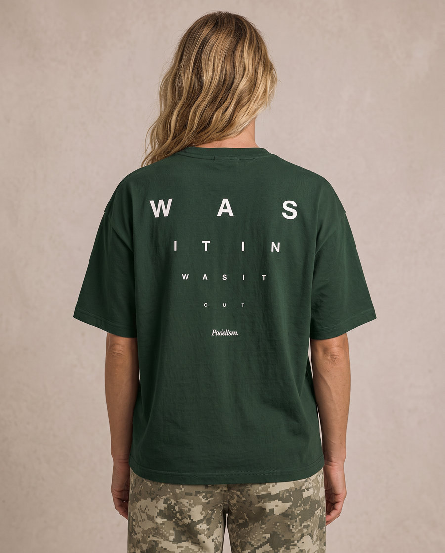 Focus Heavyweight T-shirt in Blackish Green — female back print detail