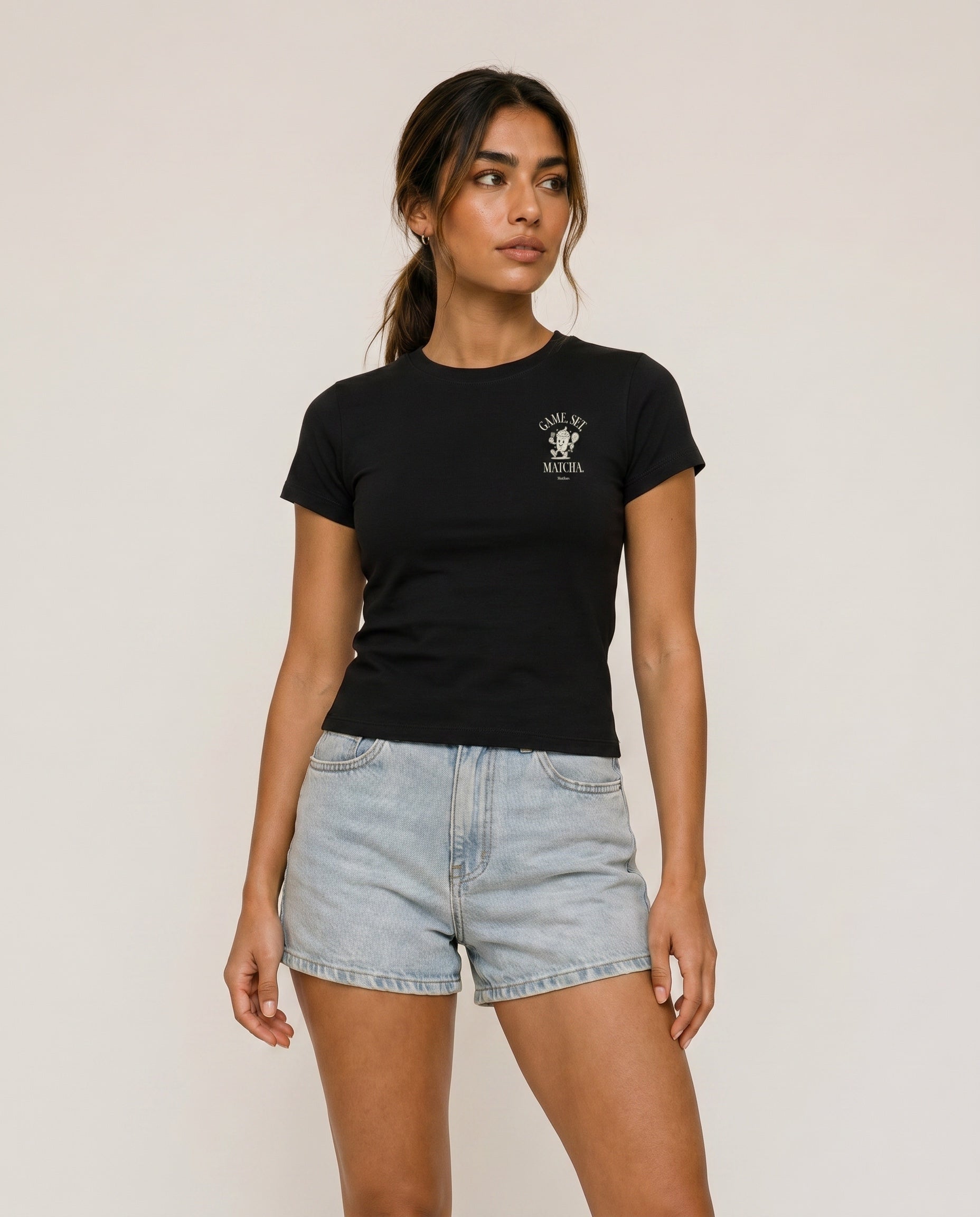 Game, Set, Matcha Crewneck T-Shirt - Black