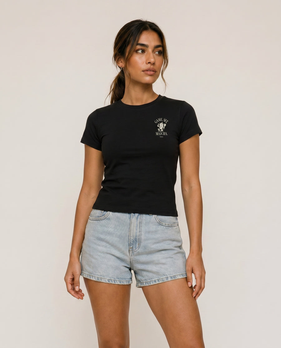 Game, Set, Matcha Crewneck T-Shirt - Black