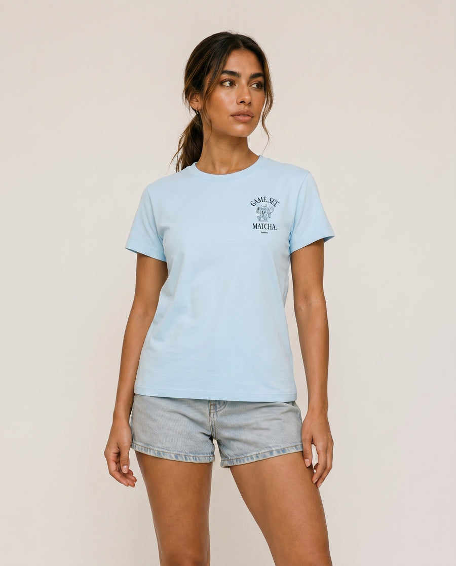 Game, Set, Matcha Crewneck T-Shirt - Blue