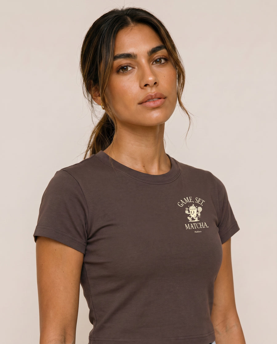Game, Set, Matcha Crewneck T-Shirt - Brown