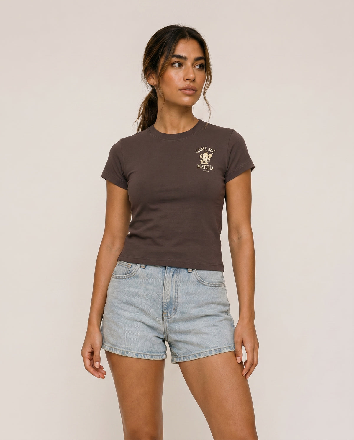 Game, Set, Matcha Crewneck T-Shirt - Brown