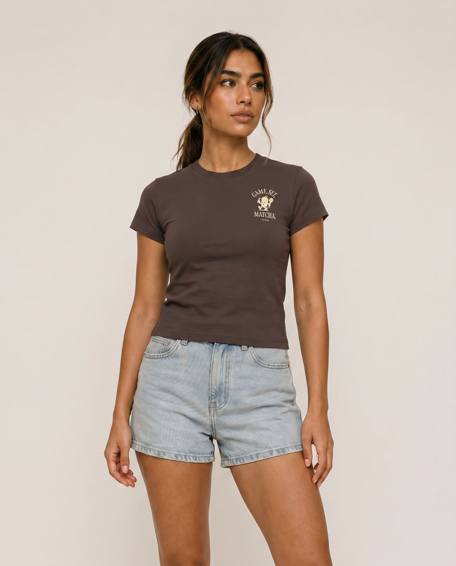 Game, Set, Matcha Crewneck T-Shirt - Brown