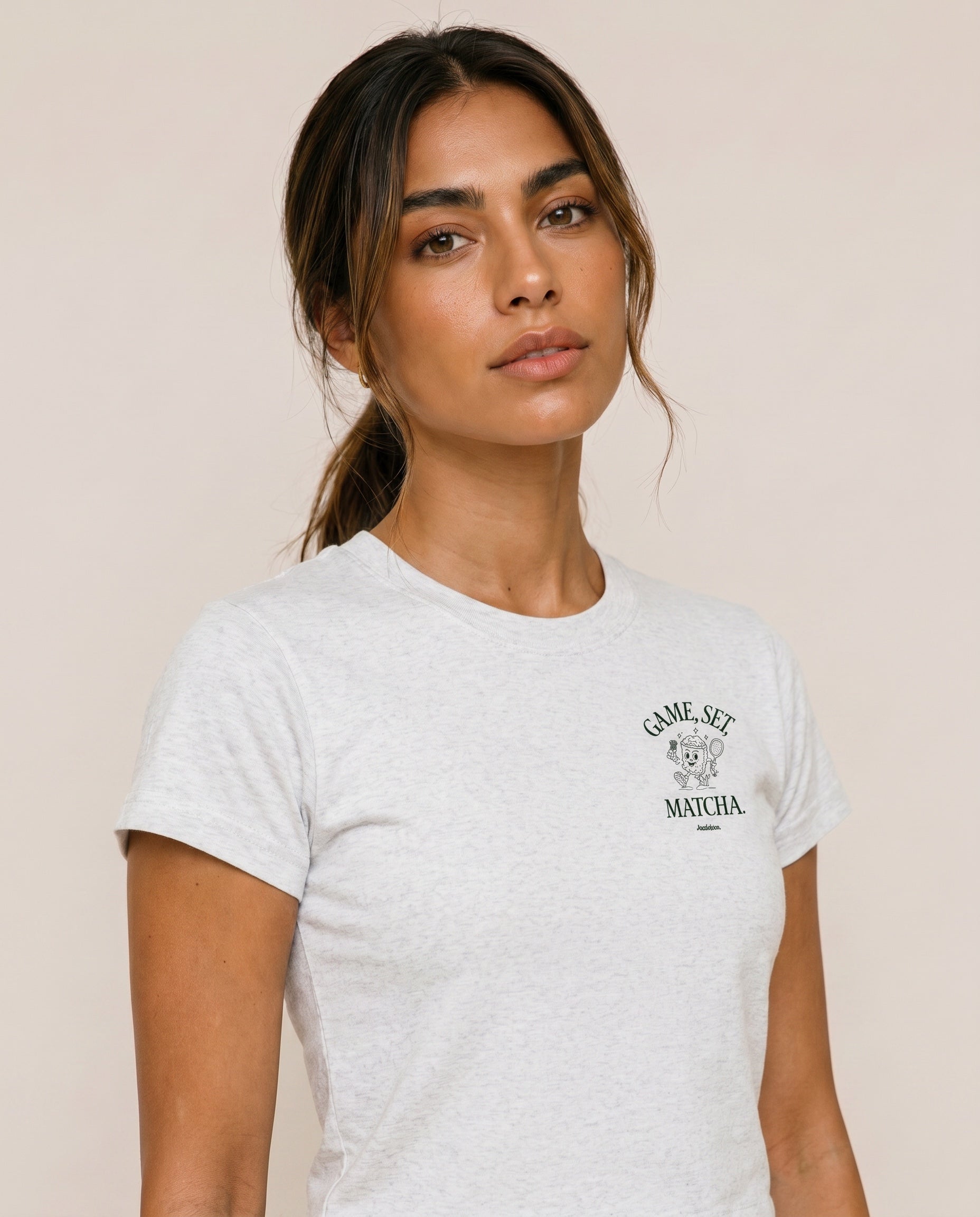 Game, Set, Matcha Crewneck T-Shirt - Flower Gray
