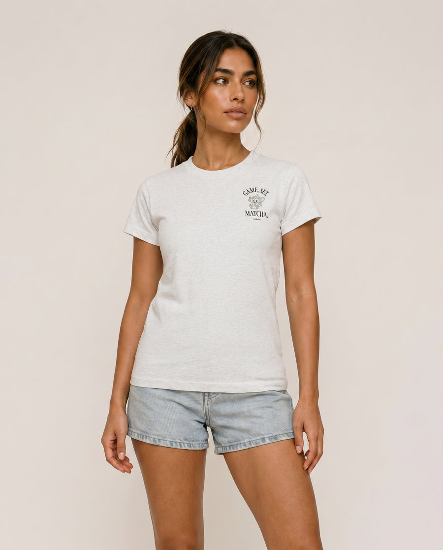 Game, Set, Matcha Crewneck T-Shirt - Flower Gray