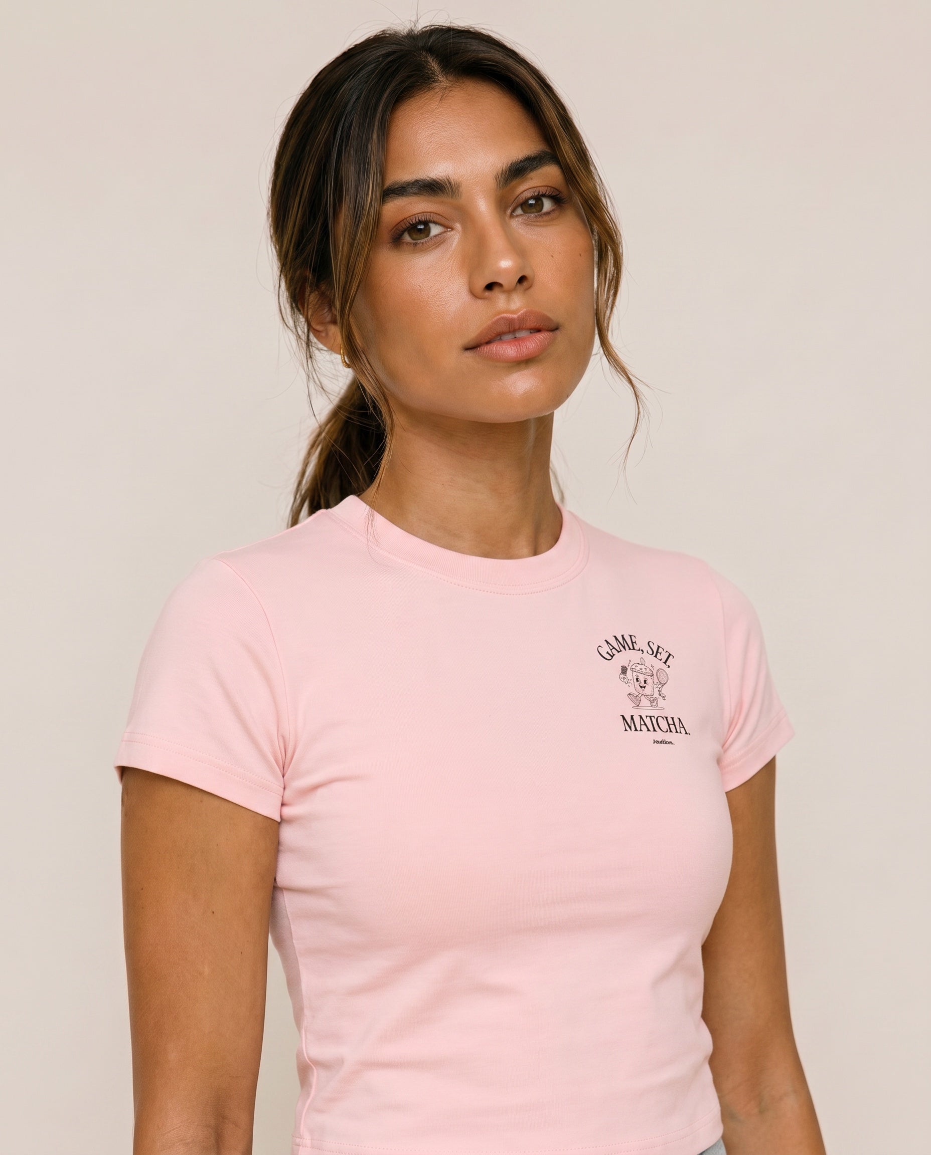 Game, Set, Matcha Crewneck T-Shirt - Pink