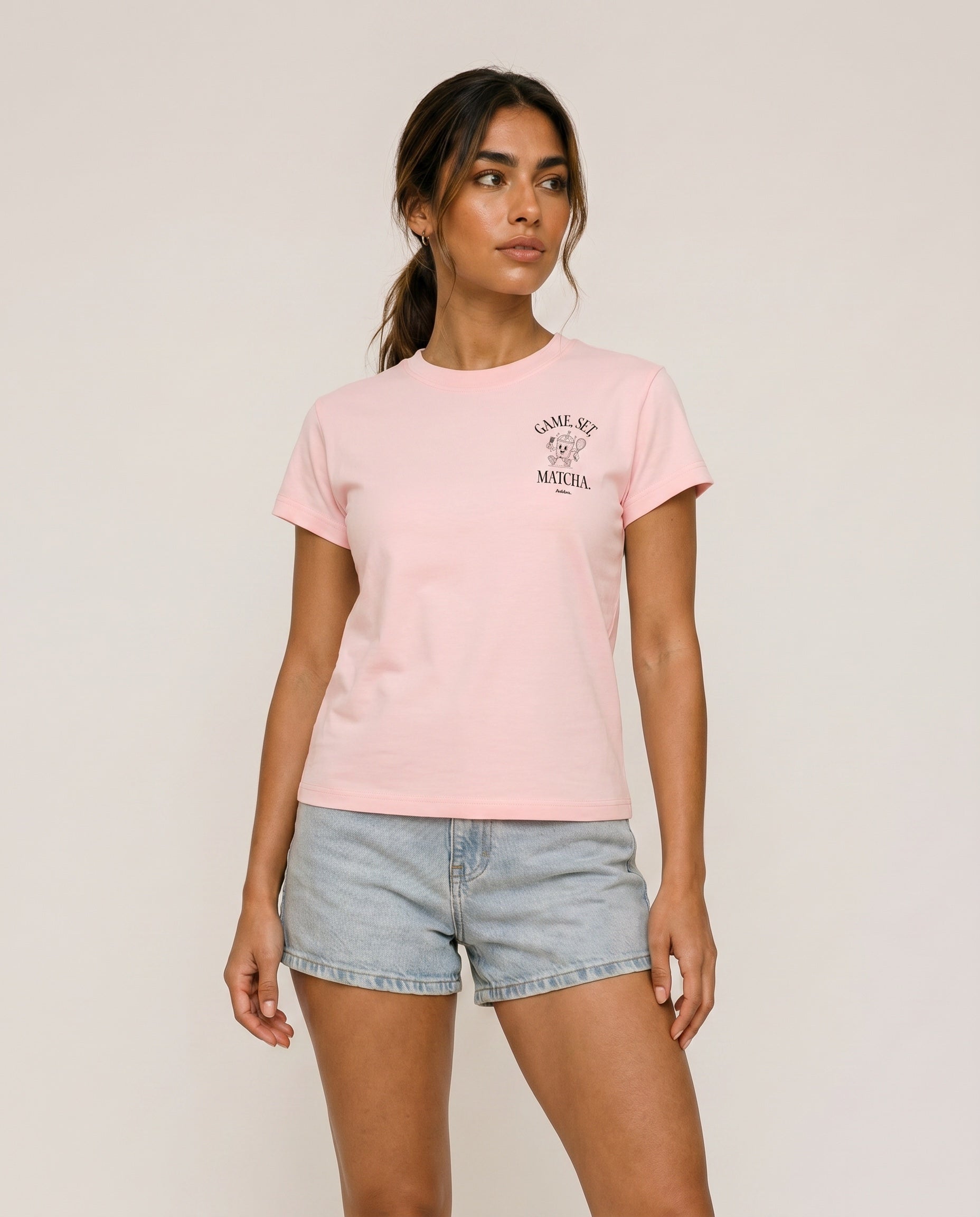 Game, Set, Matcha Crewneck T-Shirt - Pink