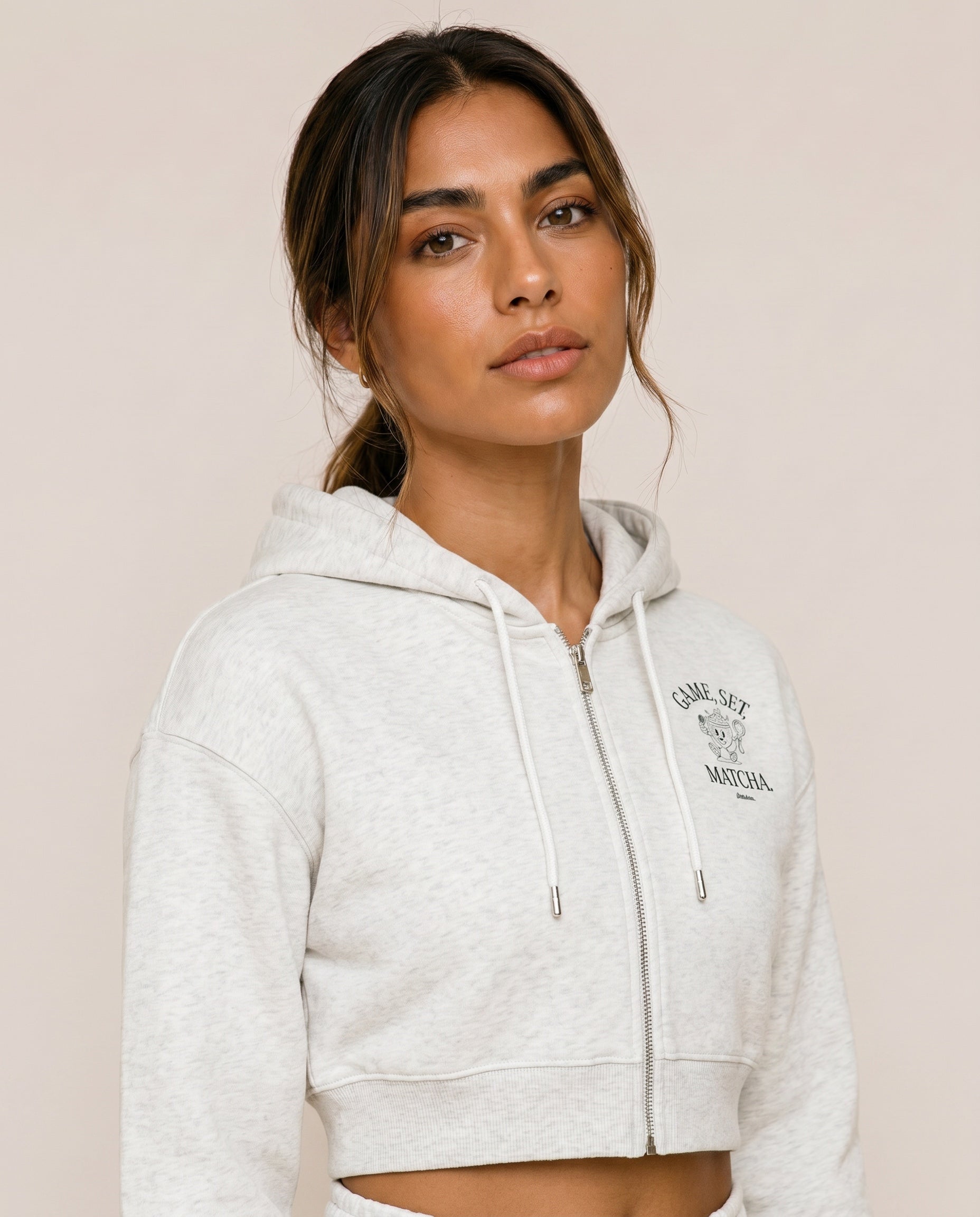 Game, Set, Matcha Cropped Hoodie - Oat Gray
