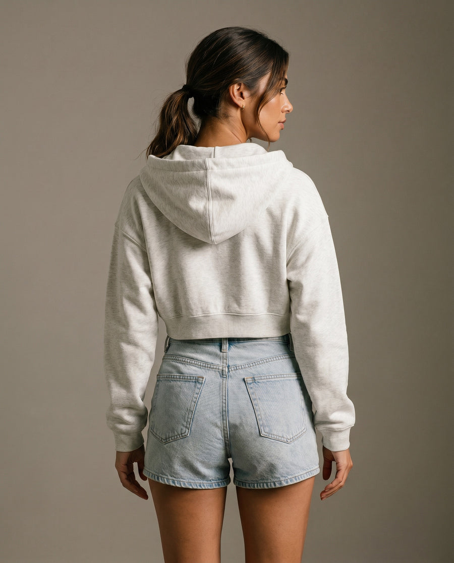 Game, Set, Matcha Cropped Hoodie - Oat Gray