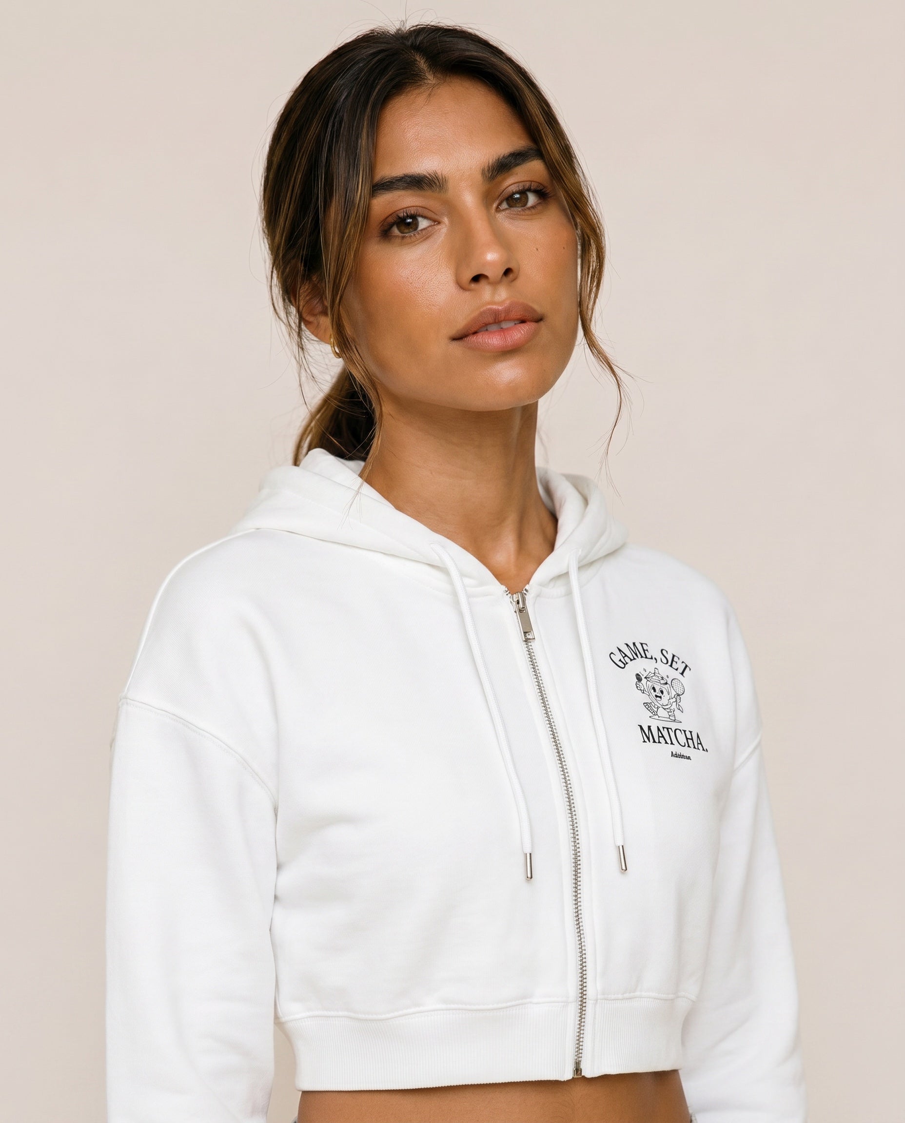 Game, Set, Matcha Cropped Hoodie - White