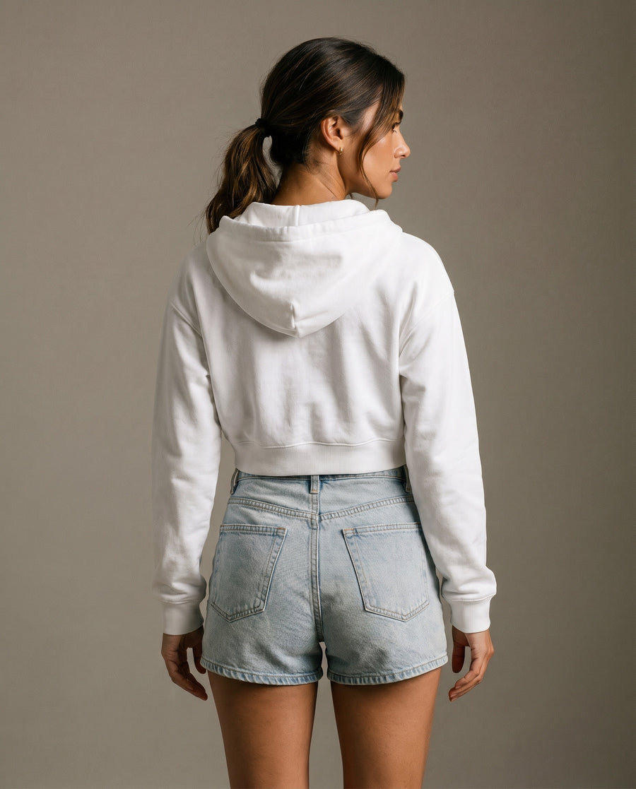 Game, Set, Matcha Cropped Hoodie - White
