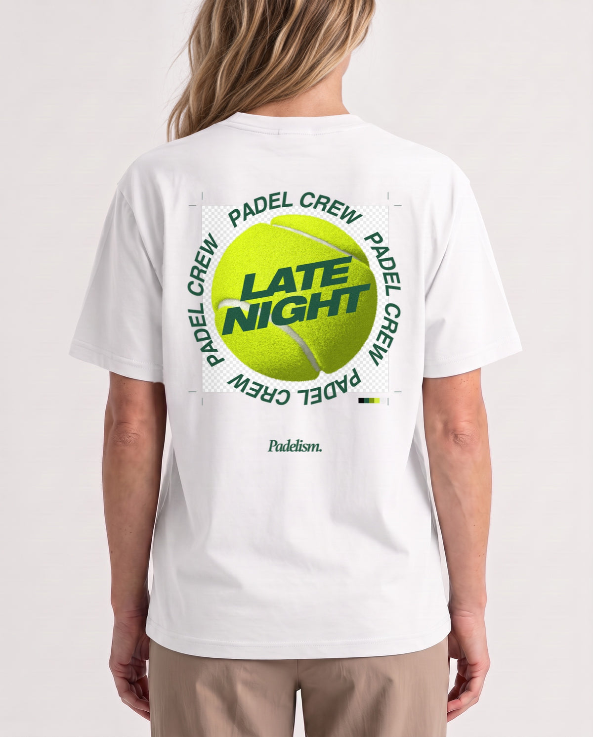 PNG - Heavyweight T-Shirt in White, worn on model, woman, back close