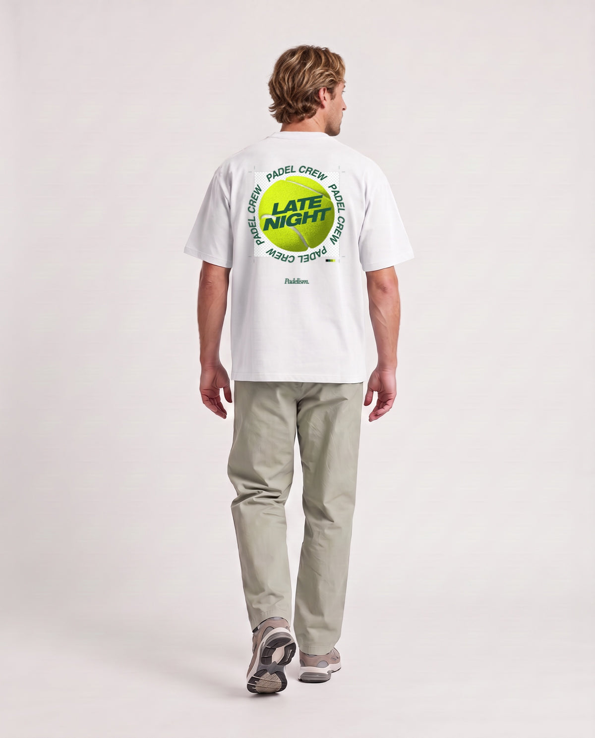 PNG - Heavyweight T-Shirt in White, worn on model, man, back walk
