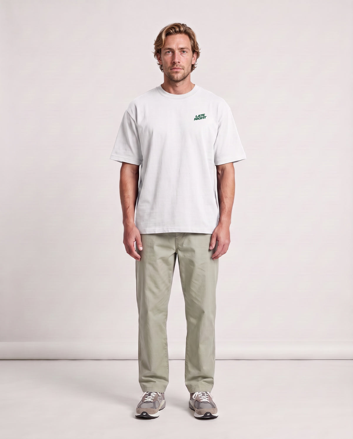 PNG - Heavyweight T-Shirt in White, worn on model, man, front