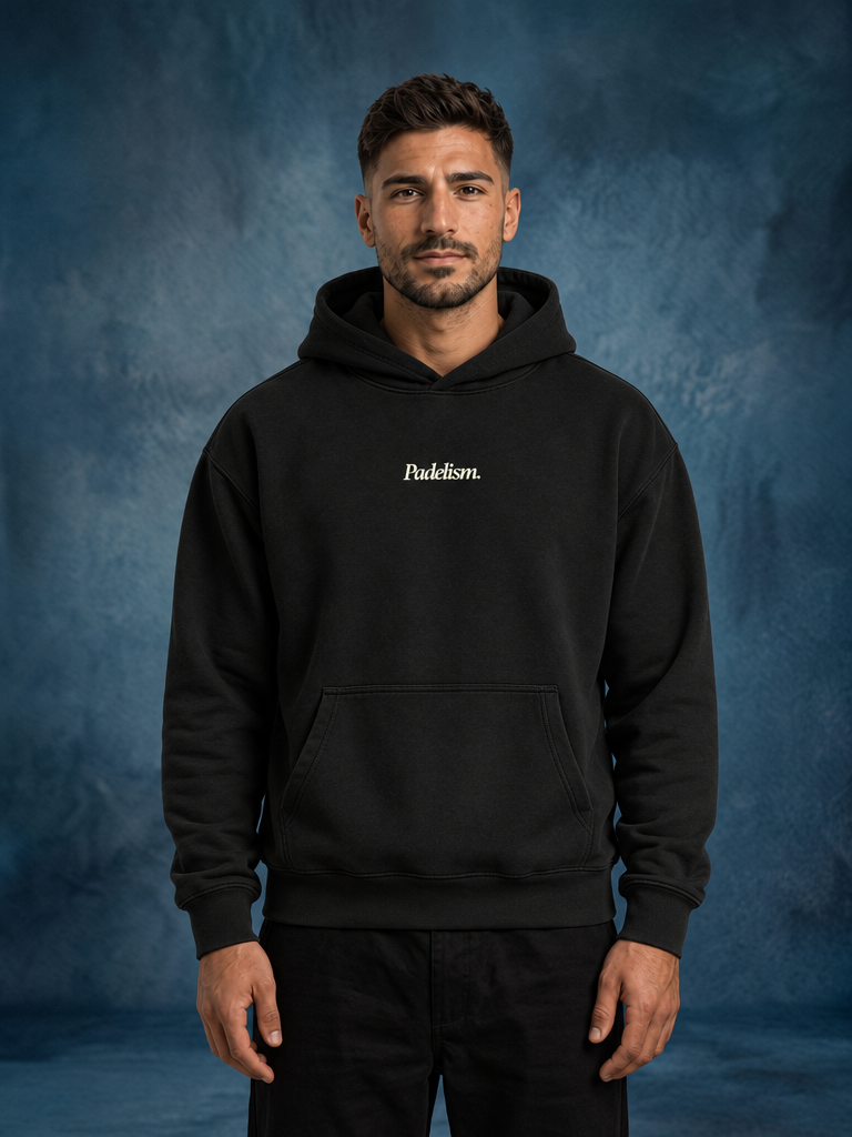 Padelism Mk1 - Box Hoodie in Black — male model, front