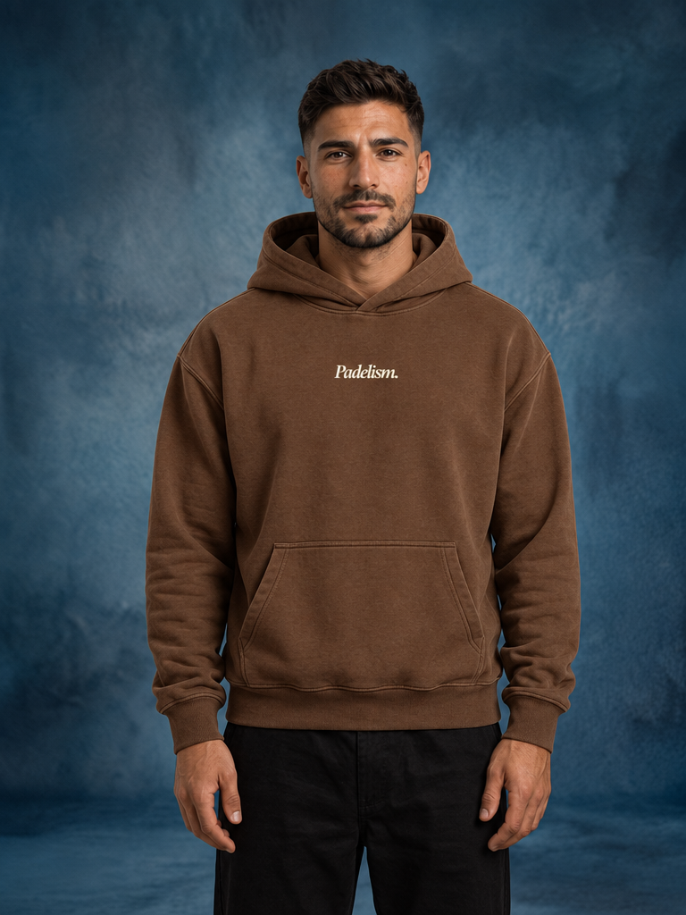 Padelism Mk1 - Box Hoodie in Brown — male model, front