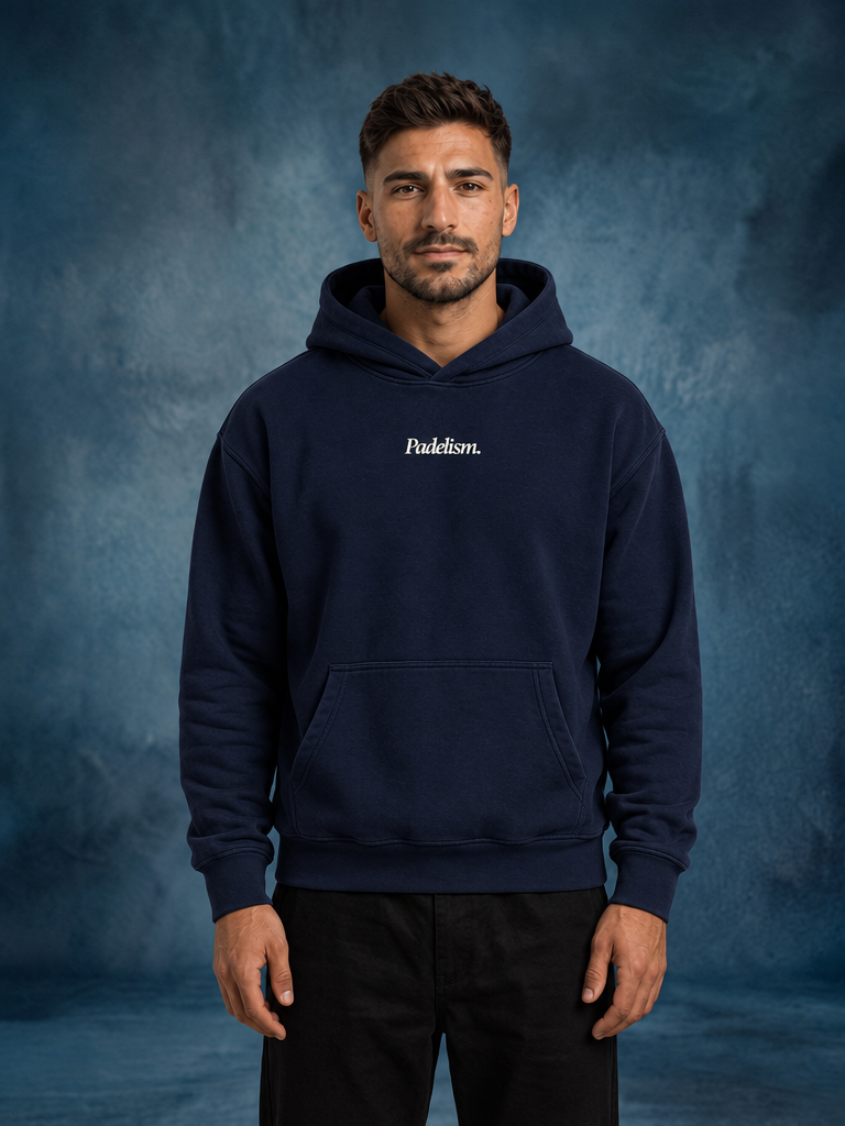 Padelism Mk1 - Box Hoodie in Navy Blue — male model, front