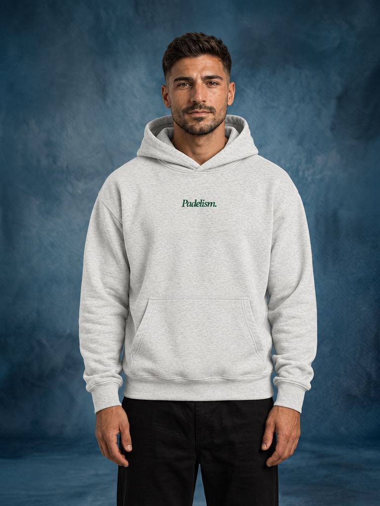 Padelism Mk1 - Box Hoodie in Oat Gray — male model, front