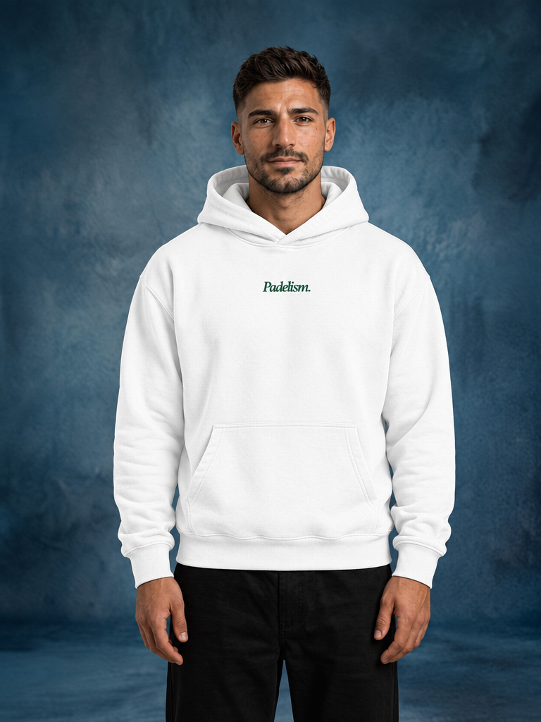 Padelism Mk1 - Box Hoodie in White — male model, front