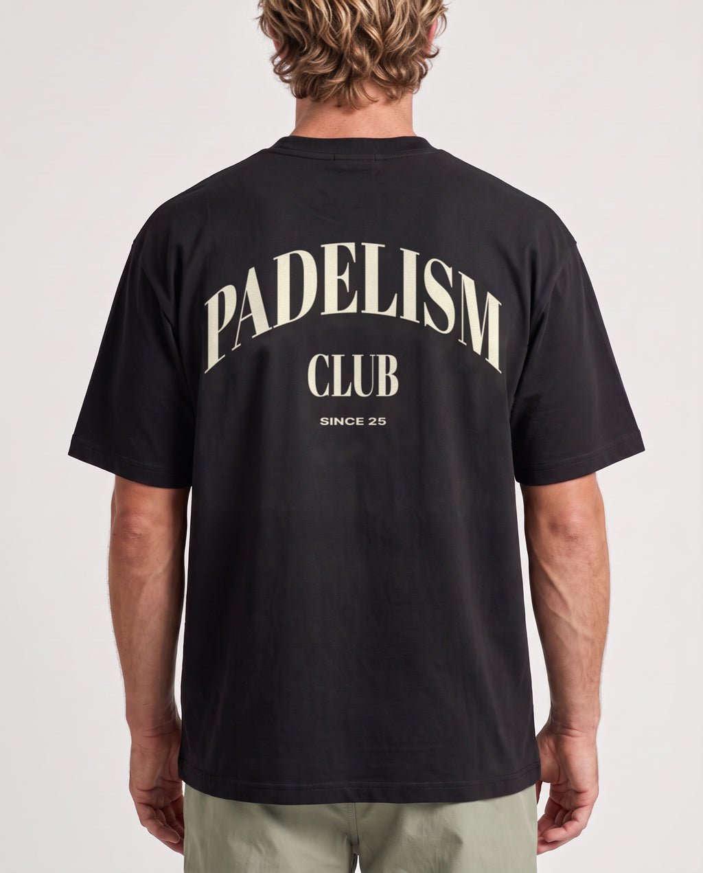 Padelism Club 25 - Heavyweight T-Shirt in Black, worn on model, man, back close