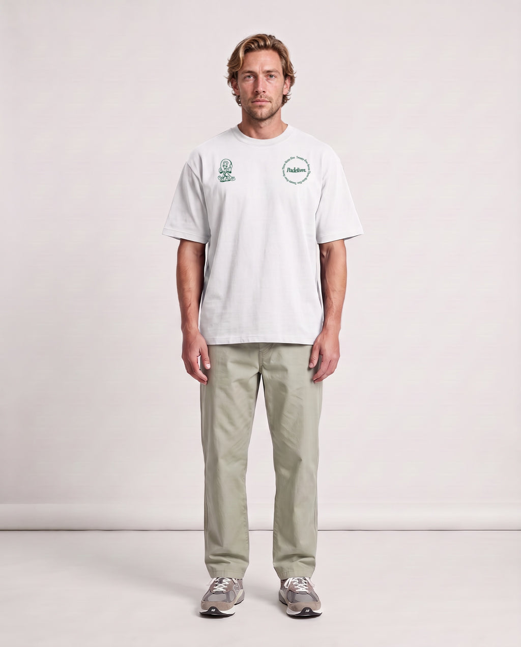 Padel Coach - Heavyweight T-Shirt in White, worn on model, man, front