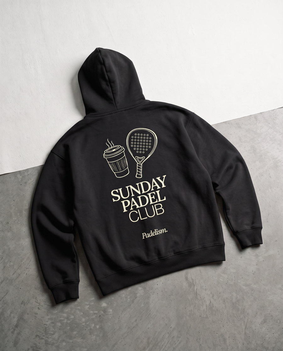 Sunday Padel Club Hoodie in Black — detail, flat lay back print