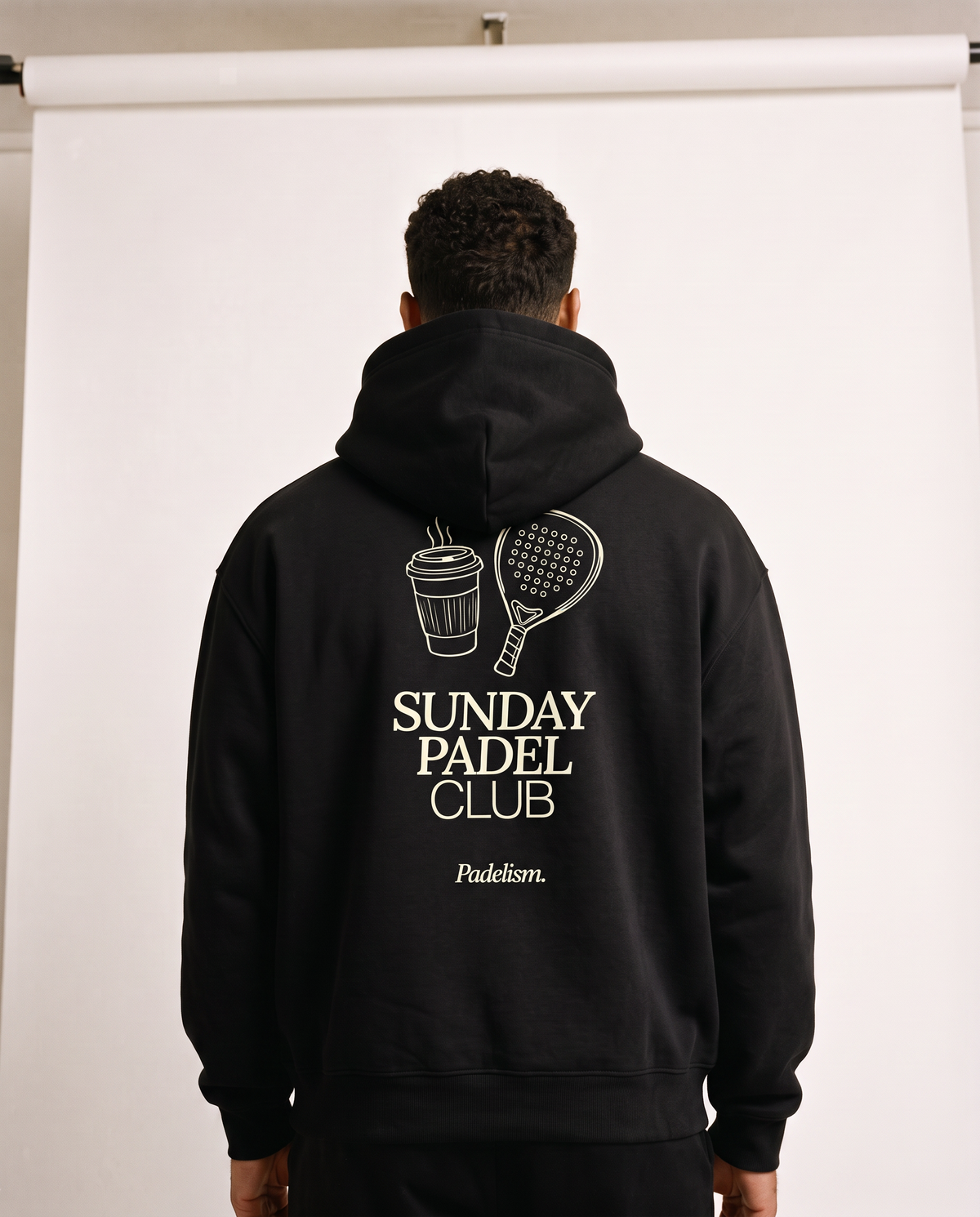 Sunday Padel Club Hoodie in Black — male model, back print