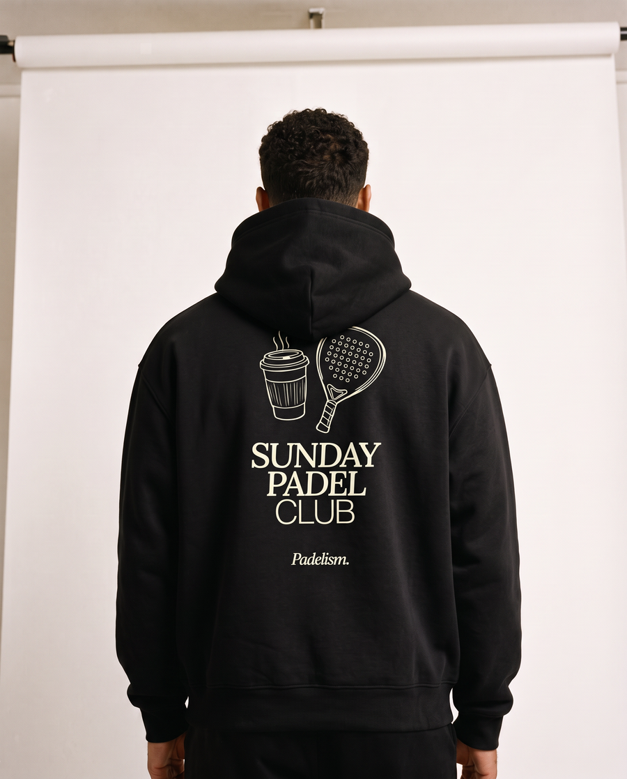 Sunday Padel Club Hoodie in Black — male model, back print