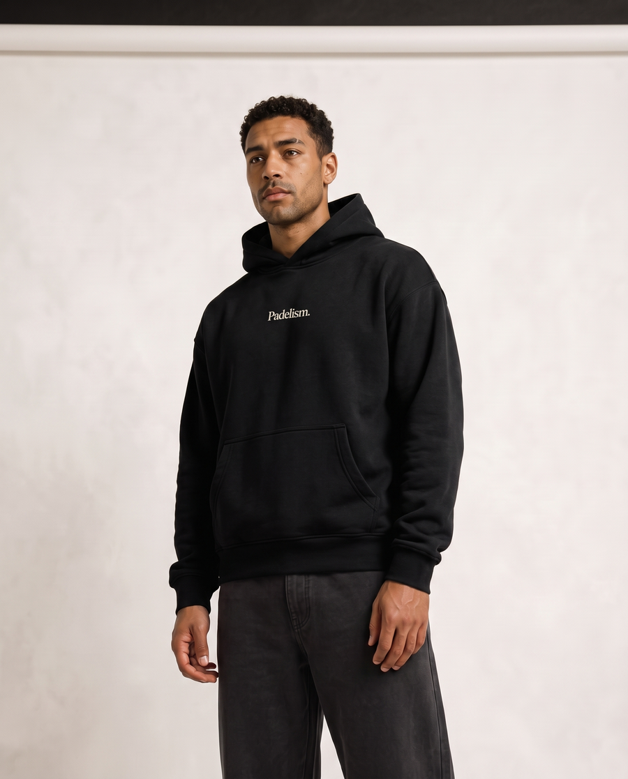 Sunday Padel Club Hoodie in Black — male model, front