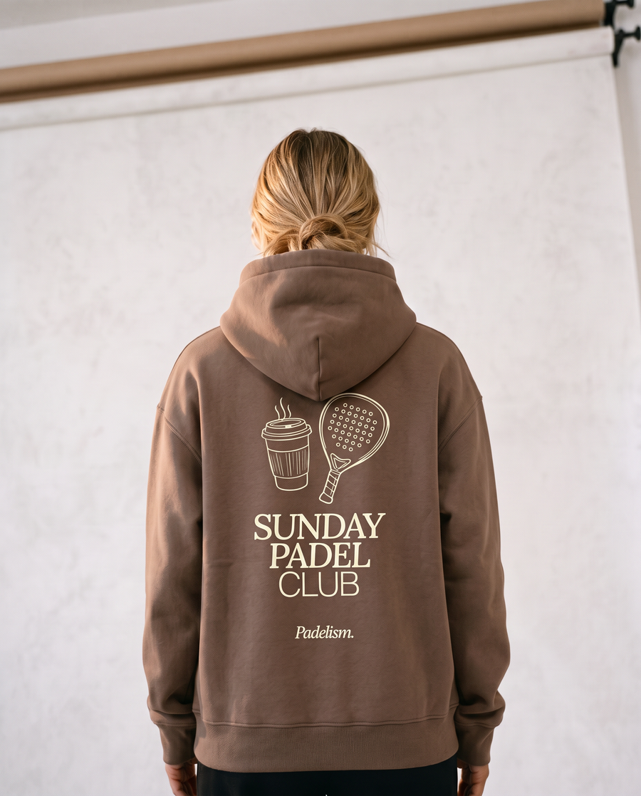 Sunday Padel Club Hoodie in Brown — female model, back print