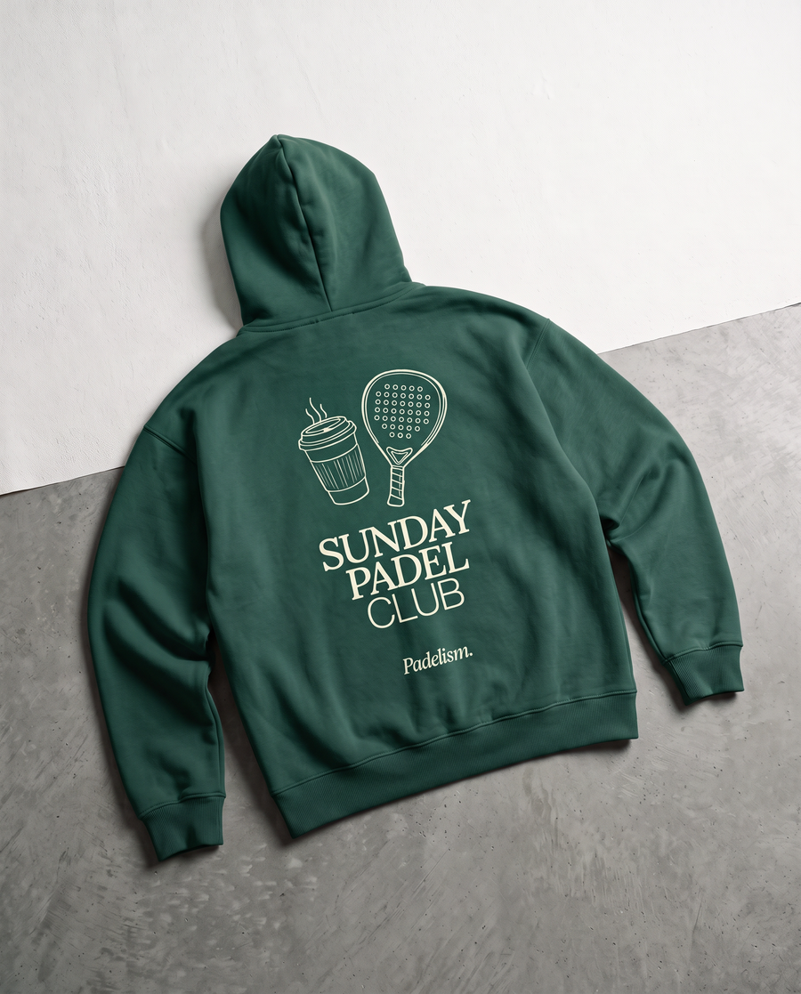 Sunday Padel Club Hoodie in Eden Green — detail, flat lay back print
