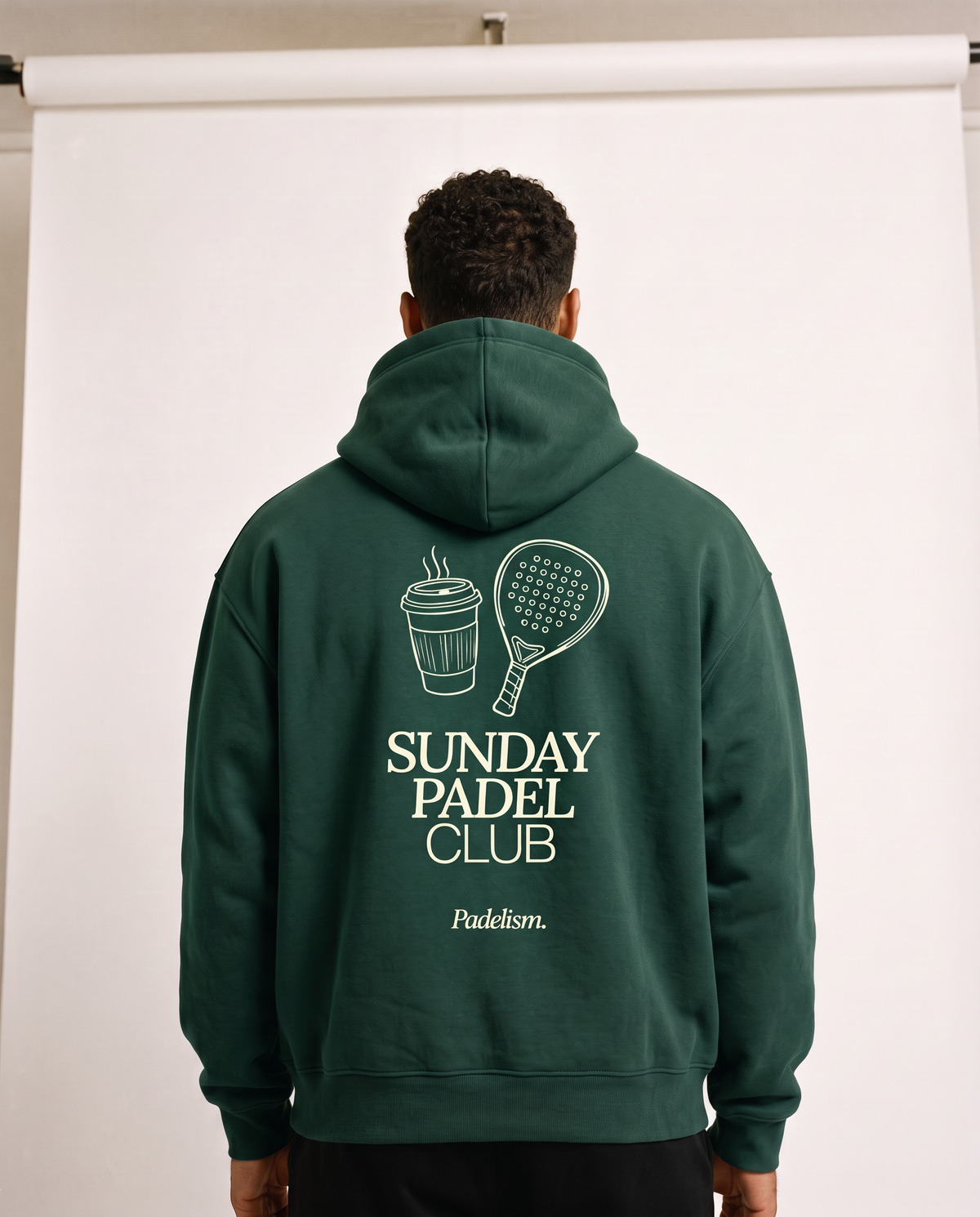 Sunday Padel Club Hoodie in Eden Green — male model, back print