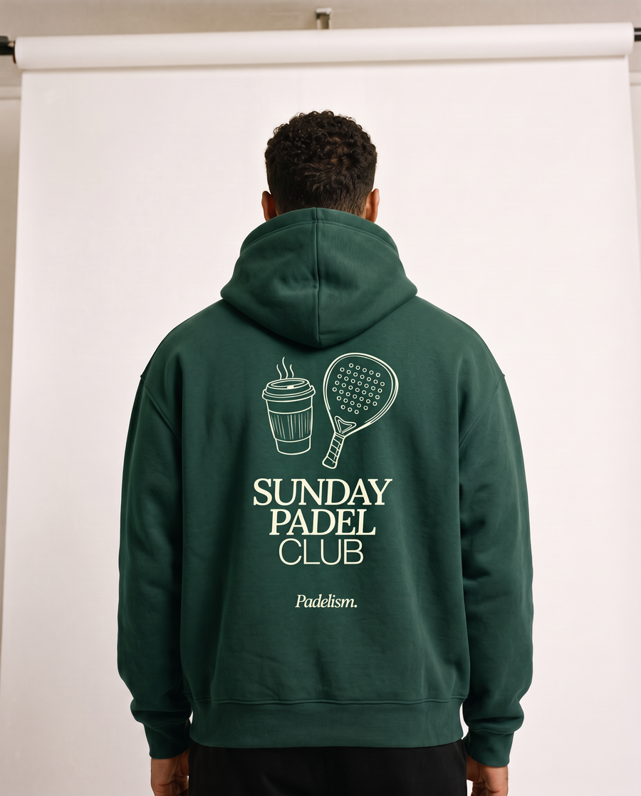 Sunday Padel Club Hoodie in Eden Green — male model, back print