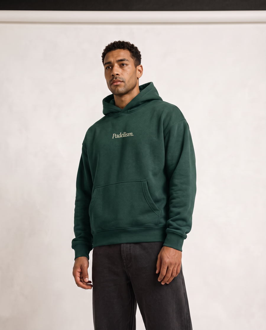 Sunday Padel Club Hoodie in Eden Green — male model, front