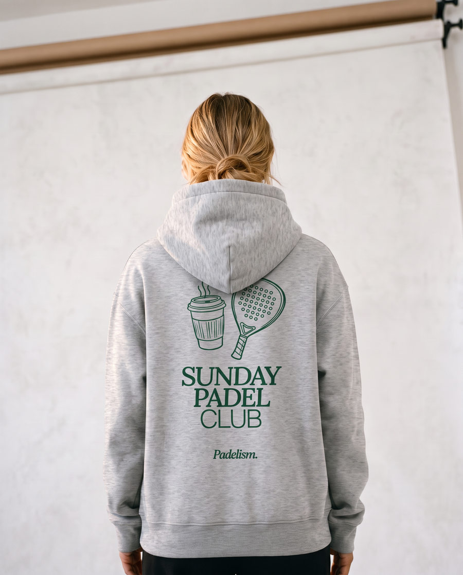 Sunday Padel Club Hoodie in Flower Gray — female model, back print