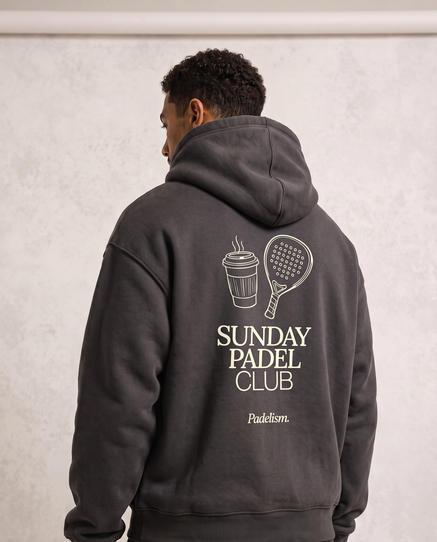 Sunday Padel Club Hoodie in Gray — male model, back detail