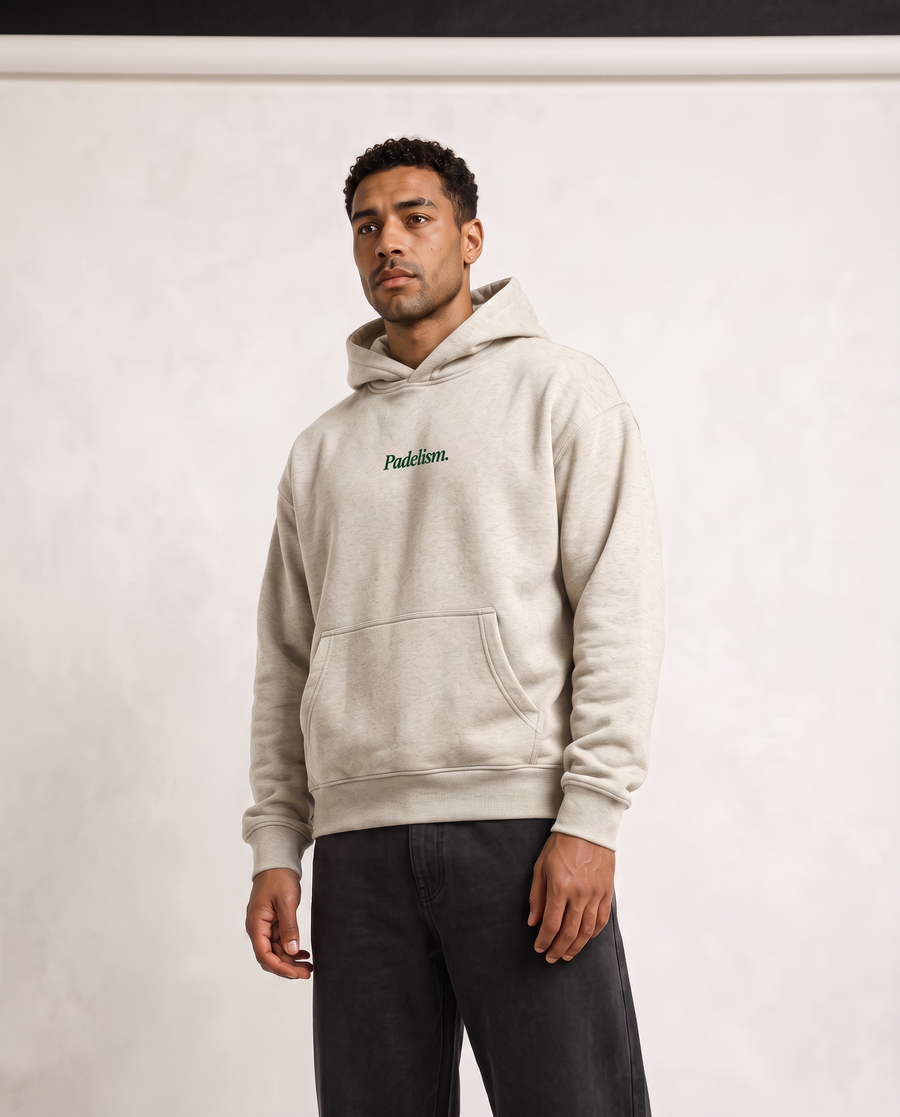 Sunday Padel Club Hoodie in Oat Gray — male model, back print