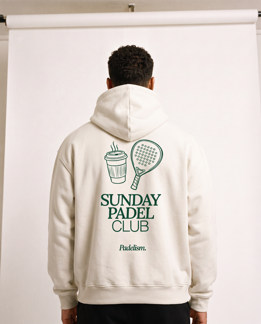Sunday Padel Club Hoodie in Oat Gray — male model, front