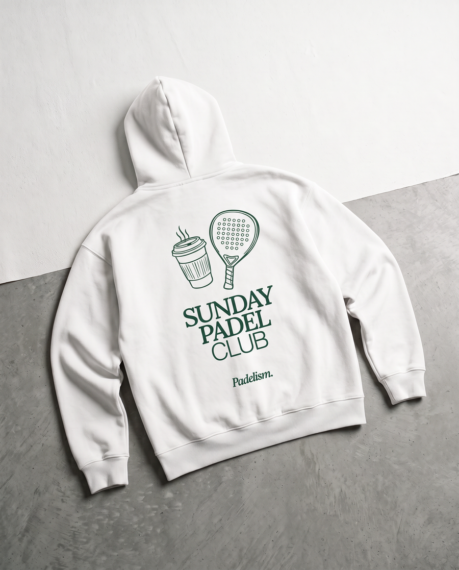 Sunday Padel Club Hoodie in White — detail, flat lay back print