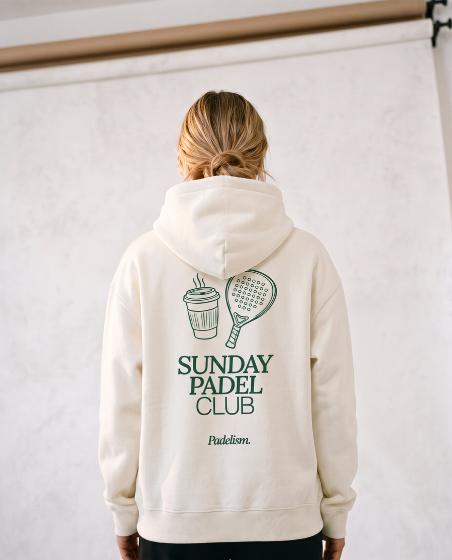 Sunday Padel Club Hoodie in White — female model, back print