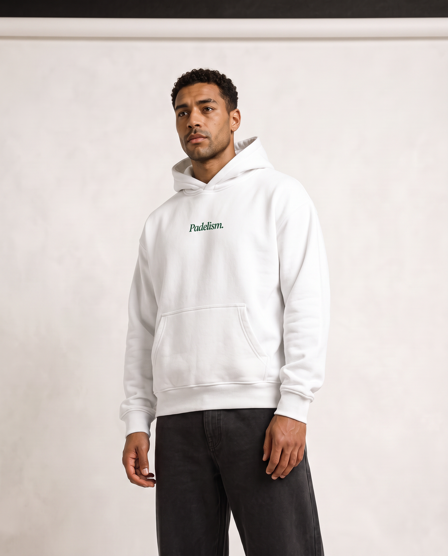 Sunday Padel Club Hoodie in White — male model, back print