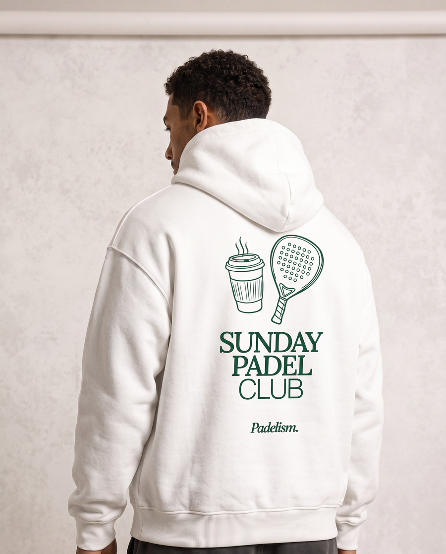 Sunday Padel Club Hoodie in White — male model, front