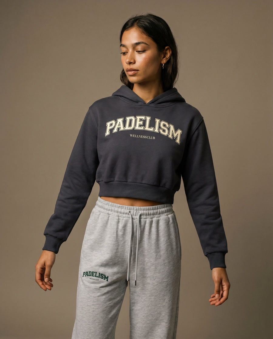 Padelism Wellness Club Cropped Hoodie - Charcoal Gray