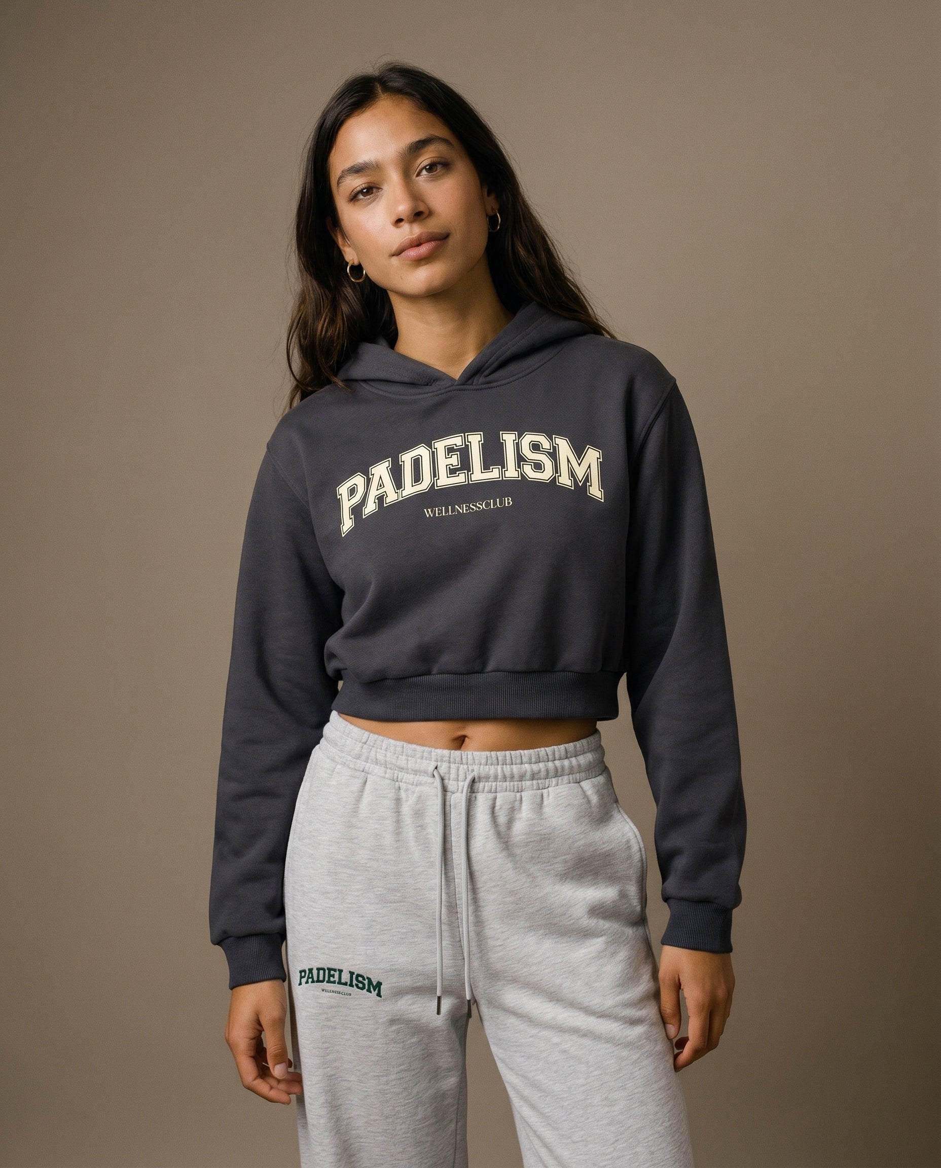 Padelism Wellness Club Cropped Hoodie - Charcoal Gray